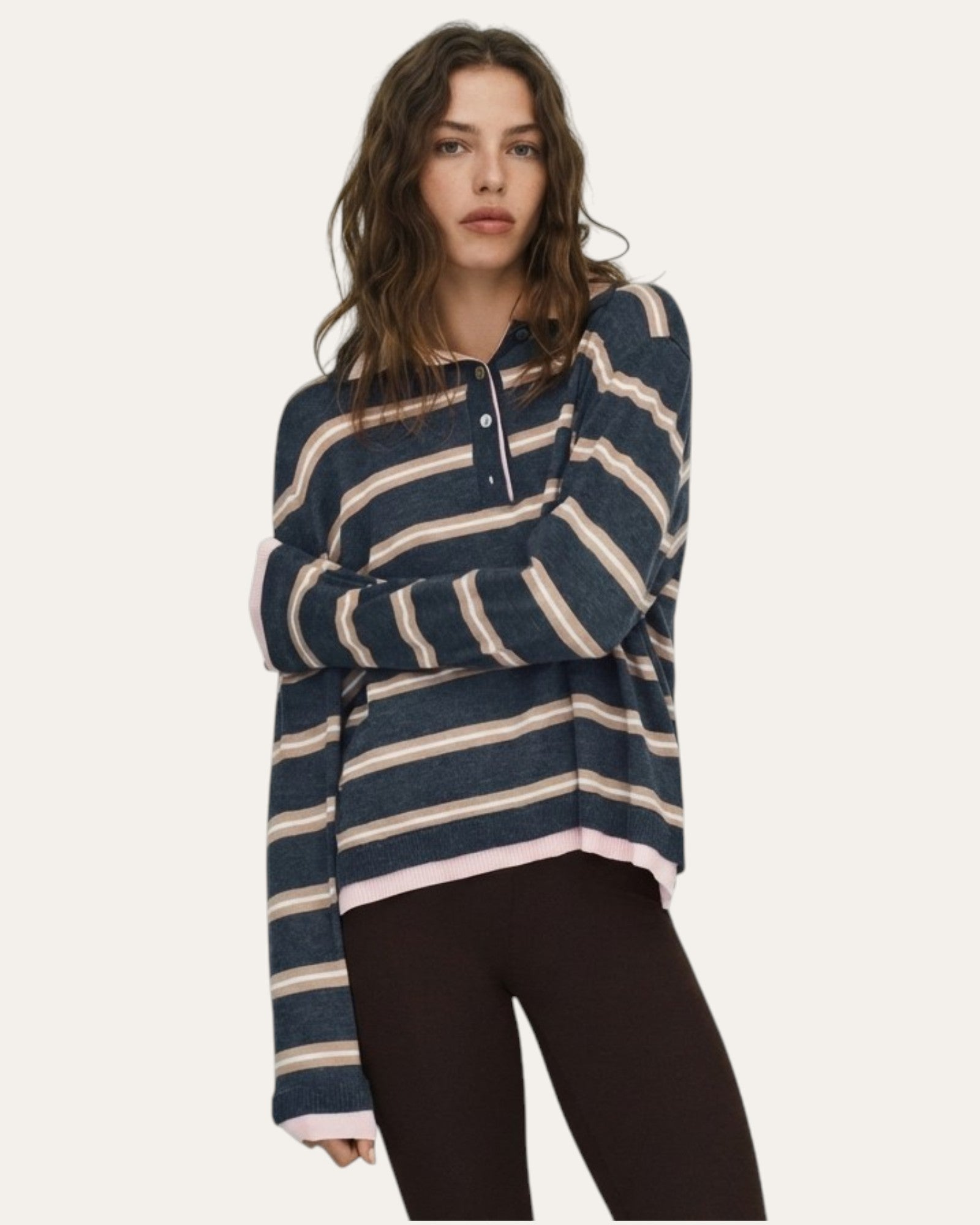 Striped Knit Polo Top - Zilvina