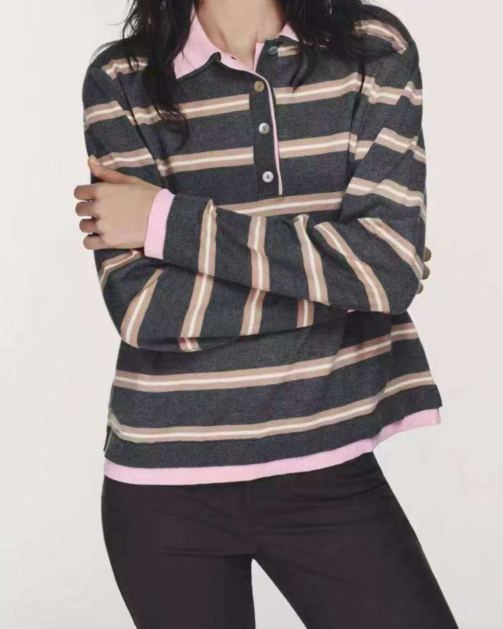 Striped Knit Polo Top - Zilvina