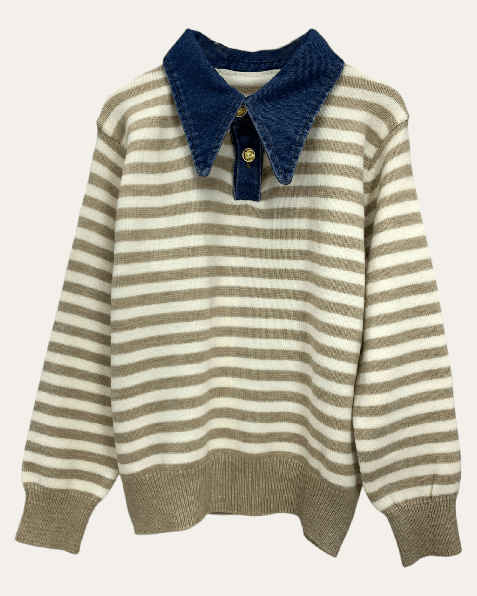 Striped Knit with Denim Collar - Zilvina