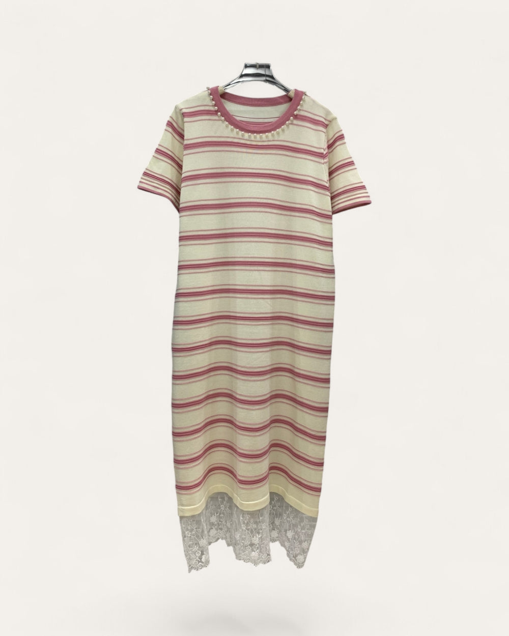Striped Lace Hem Knit Dress - Zilvina