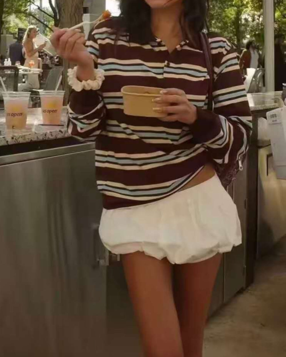 Striped Long Sleeve Top with Bubble Shorts Set - Zilvina