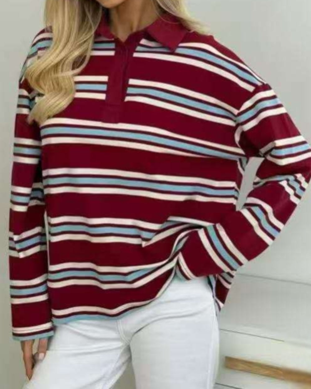 Striped Polo Long Sleeve Top - Zilvina