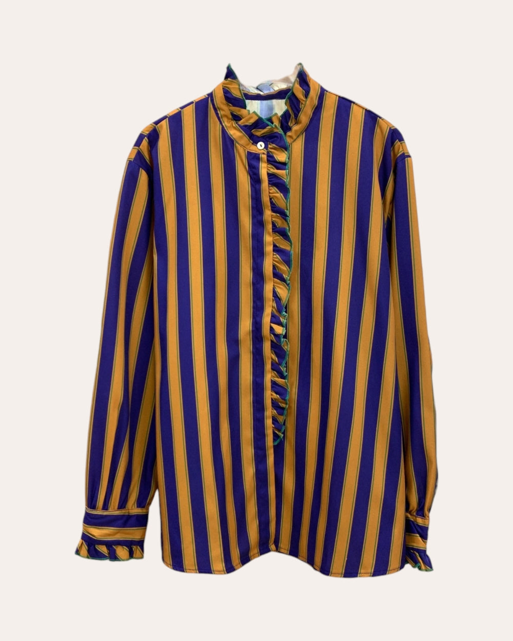 Striped Ruffle-Trim Button-Up Blouse - Zilvina