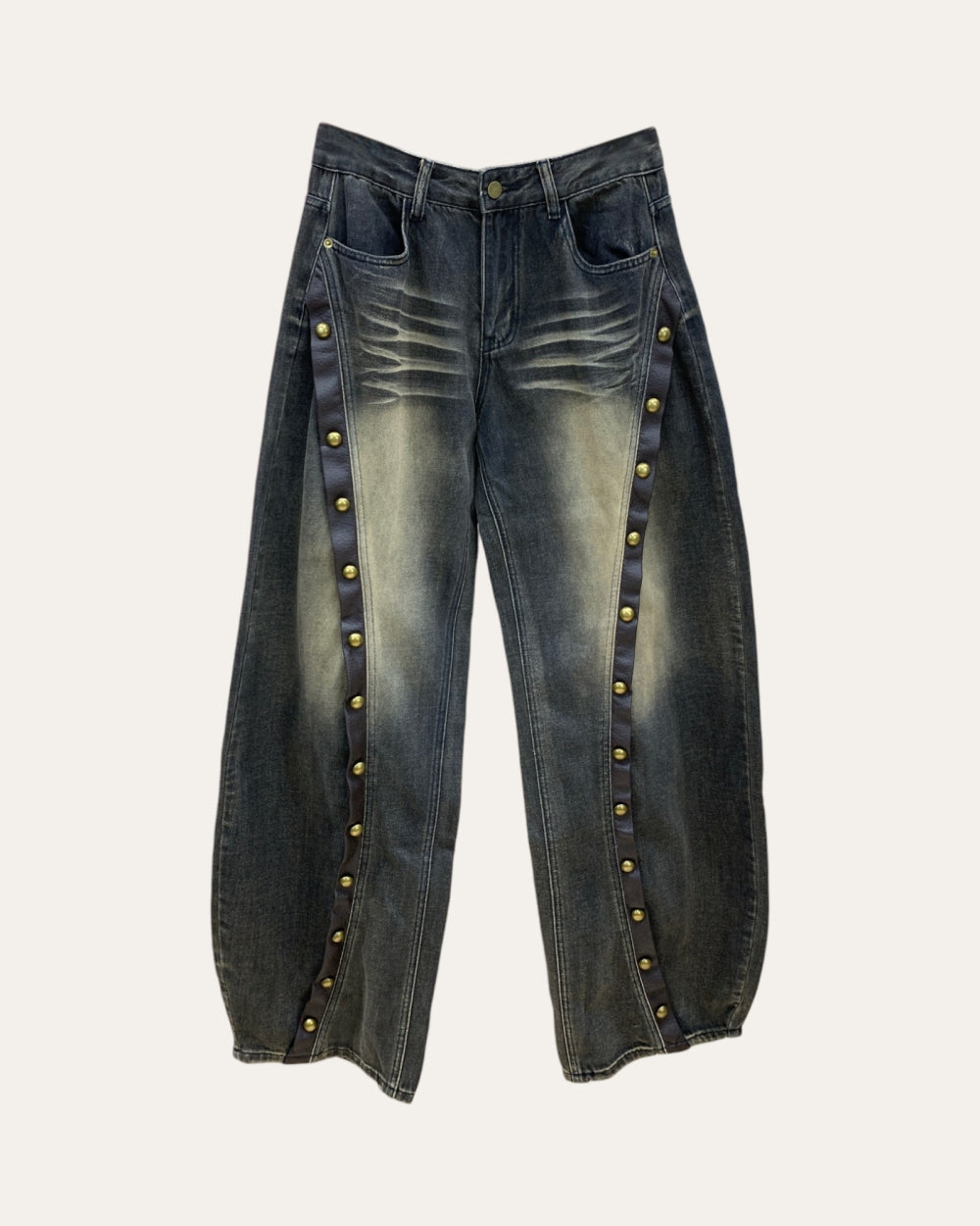 Stud Side Trim Barrel Jeans - Zilvina