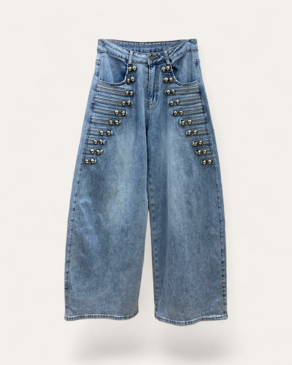 Studded Military Wide Leg Jeans - Zilvina
