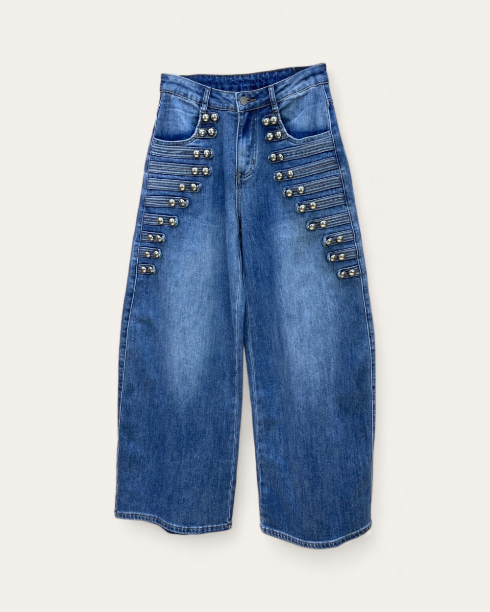 Studded Military Wide Leg Jeans - Zilvina