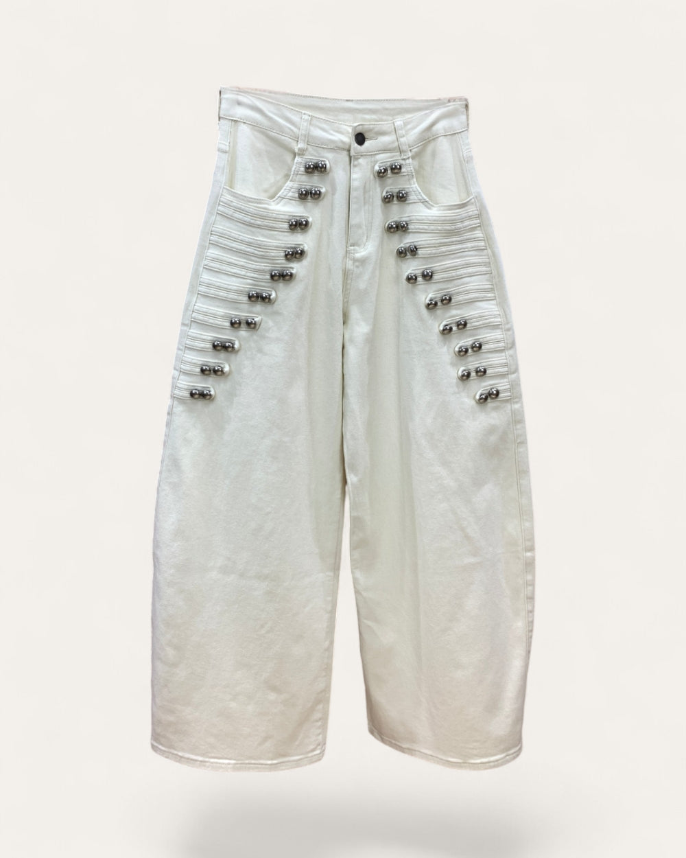 Studded Military Wide Leg Jeans - Zilvina