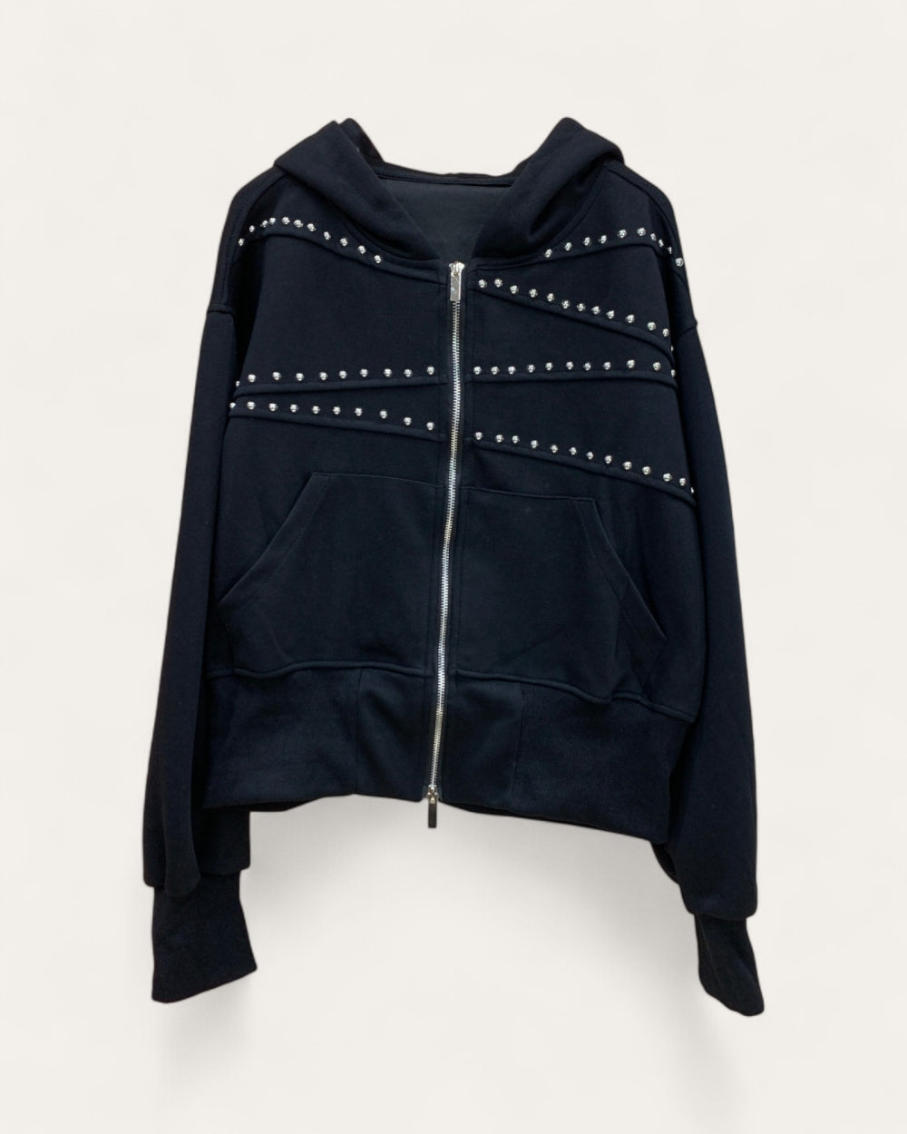 Studded Zip-Up Hoodie - Zilvina