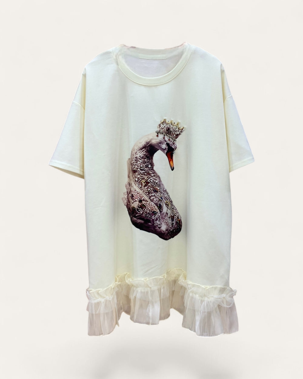 Swan Print Pleated Hem Tee Dress - Zilvina