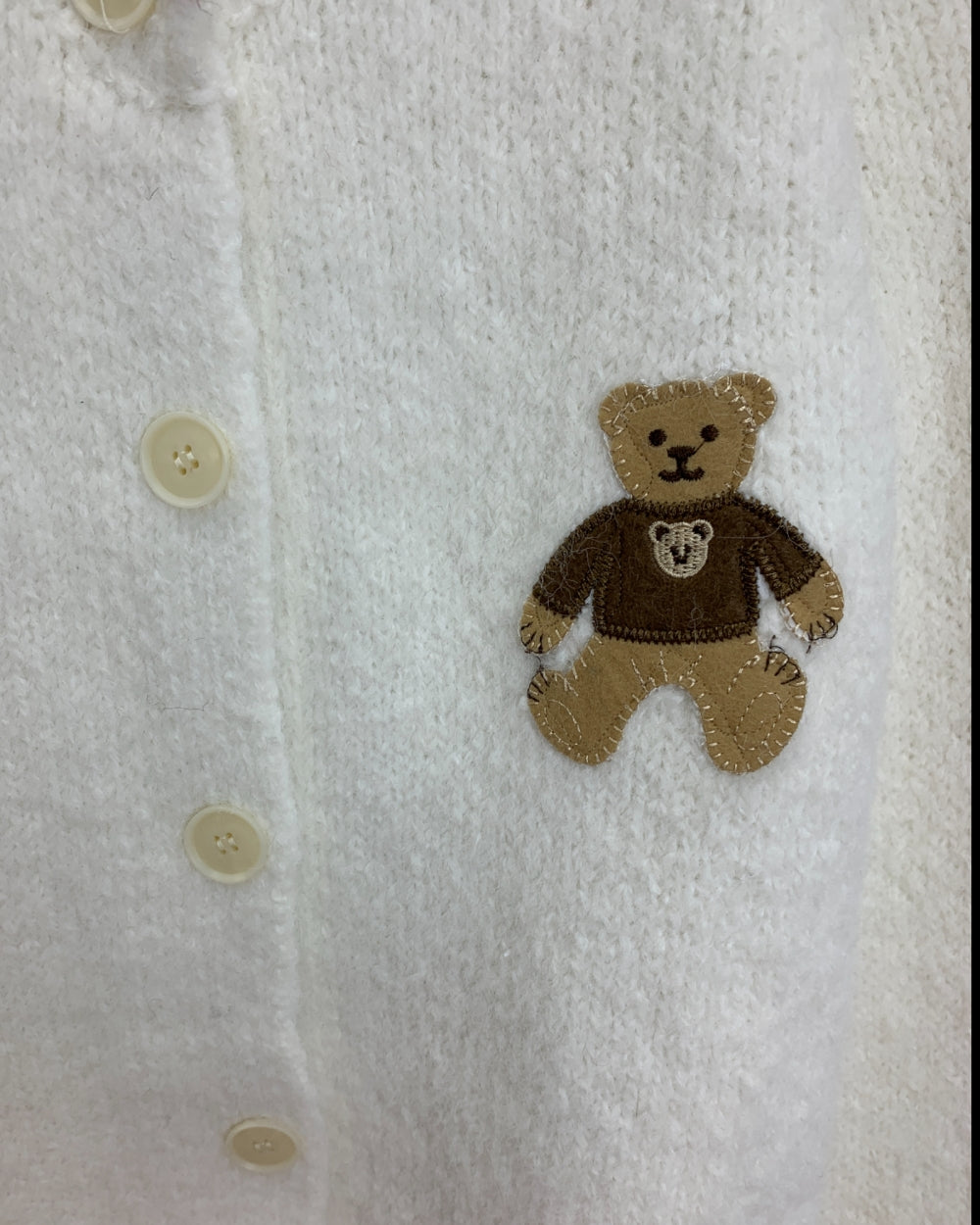 Teddy Embroidery Button Cardigan - Zilvina