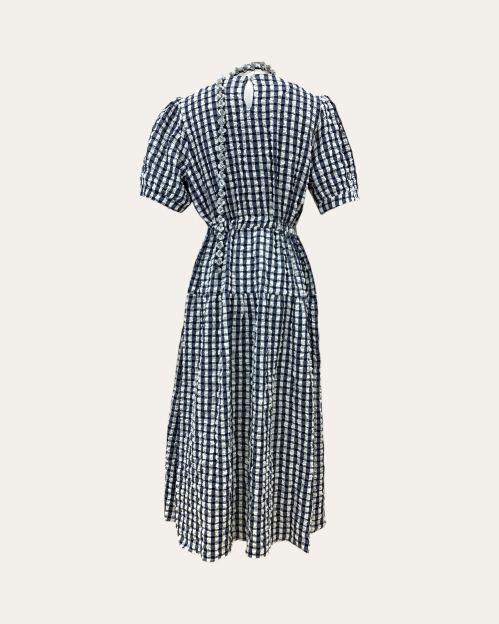 Textured Gingham Tie - Waist Midi Dress - Zilvina