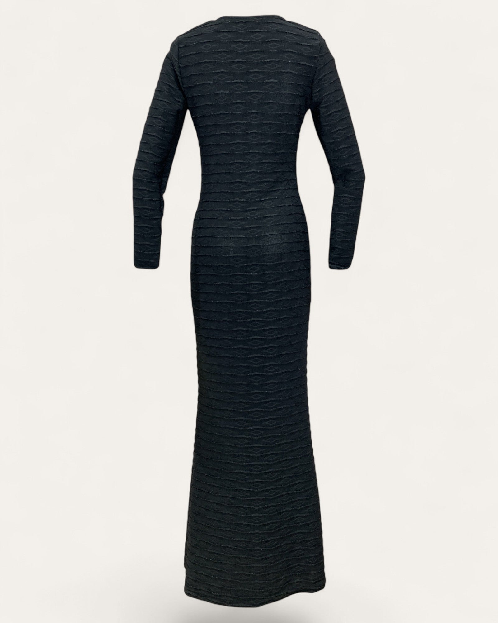 Textured Slim Maxi Dress with Long Sleeves - Zilvina