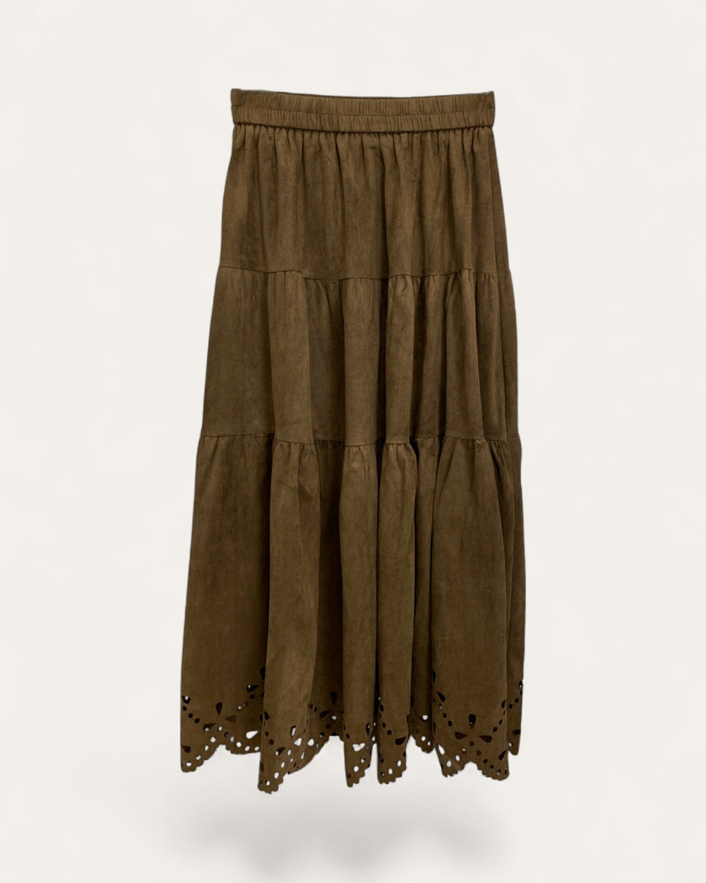 Tiered Faux Suede Midi Skirt - Zilvina