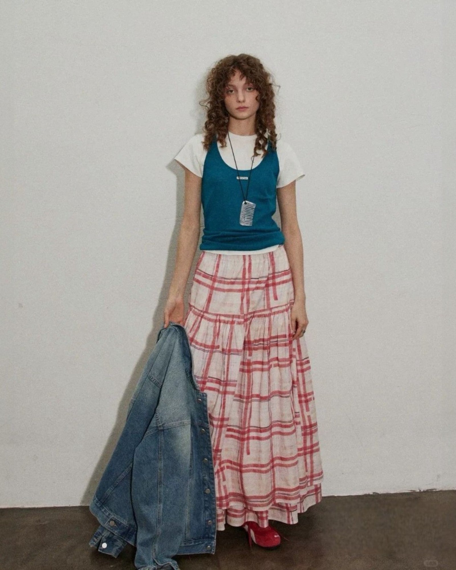 Tiered Plaid Maxi Skirt - Zilvina