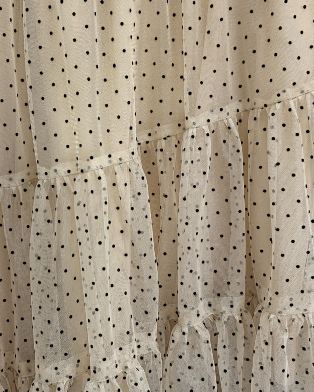 Tiered Polka Dot Mesh Maxi Skirt Mesh Chiffon Skirt - Zilvina