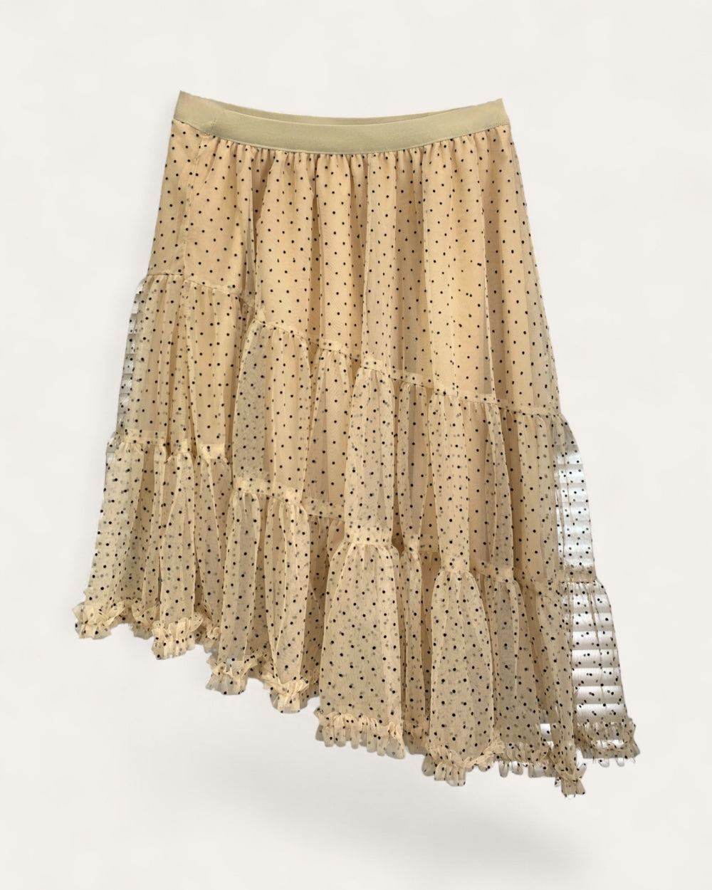 Tiered Polka Dot Mesh Maxi Skirt Mesh Chiffon Skirt - Zilvina