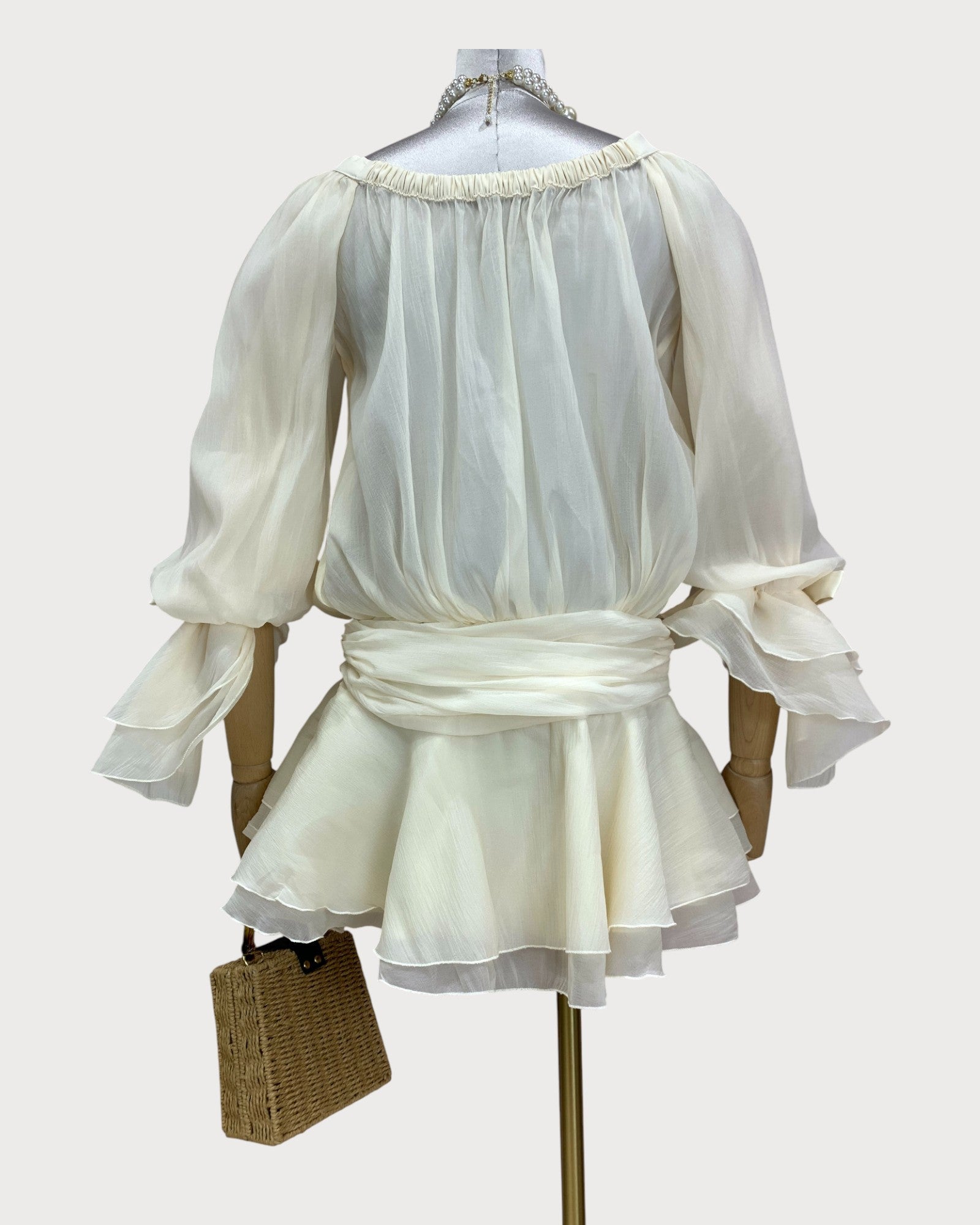 Tiered Ruffle Hem Off - Shoulder Mini Dress with Bow Detail - Zilvina