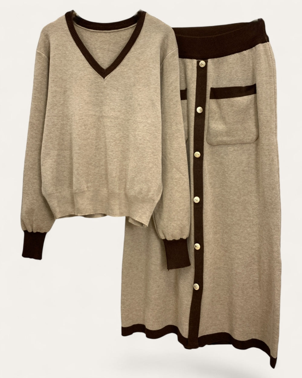 Two - Piece Knit Dress with Contrast Trim - Zilvina