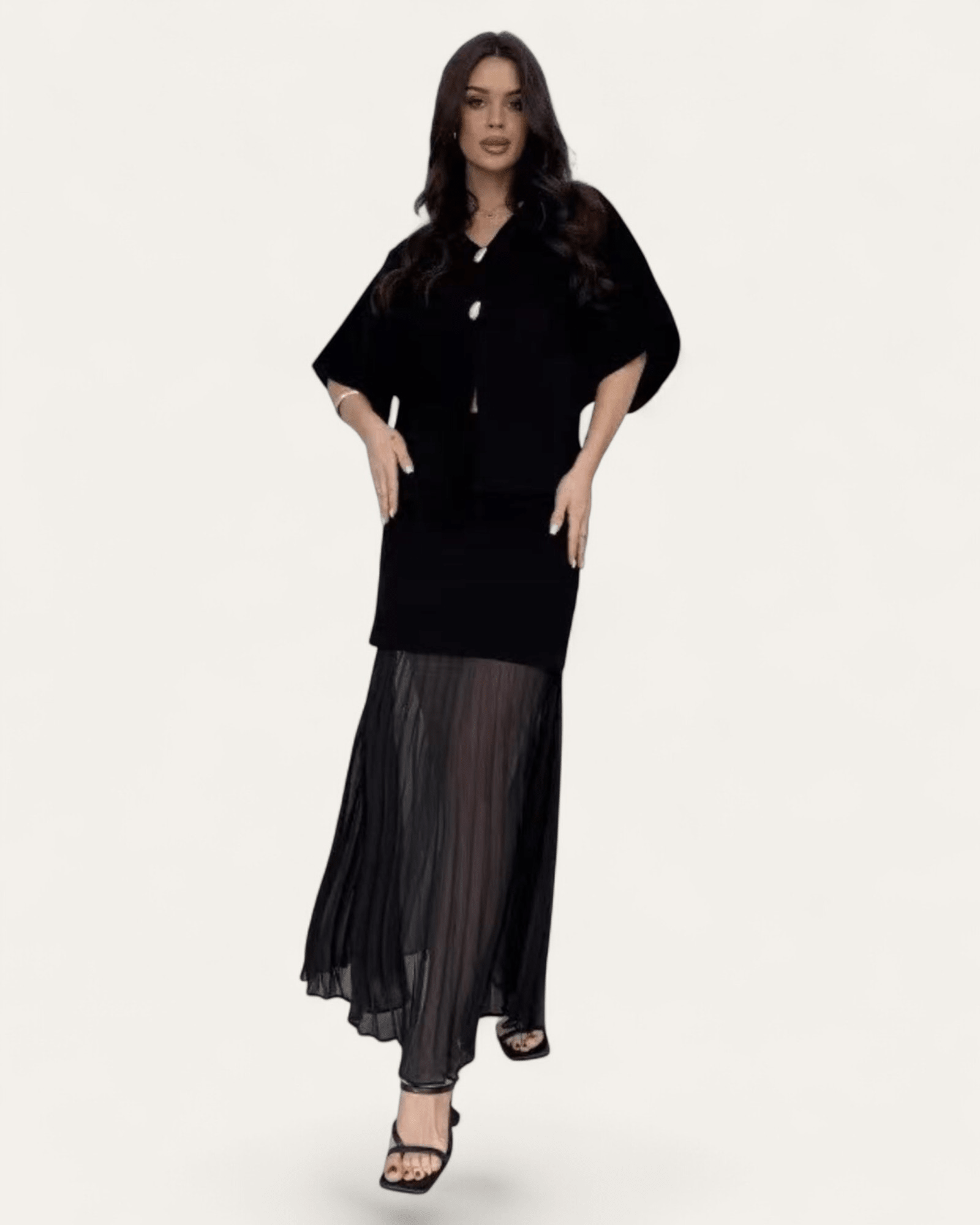 Two - Piece Knit Sets with Pleated Maxi Skirt - Zilvina