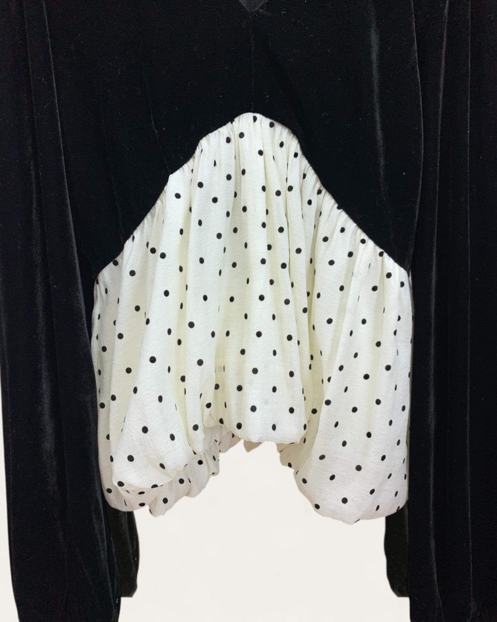 Velvet Babydoll Top with Polka Dot Mesh - Zilvina