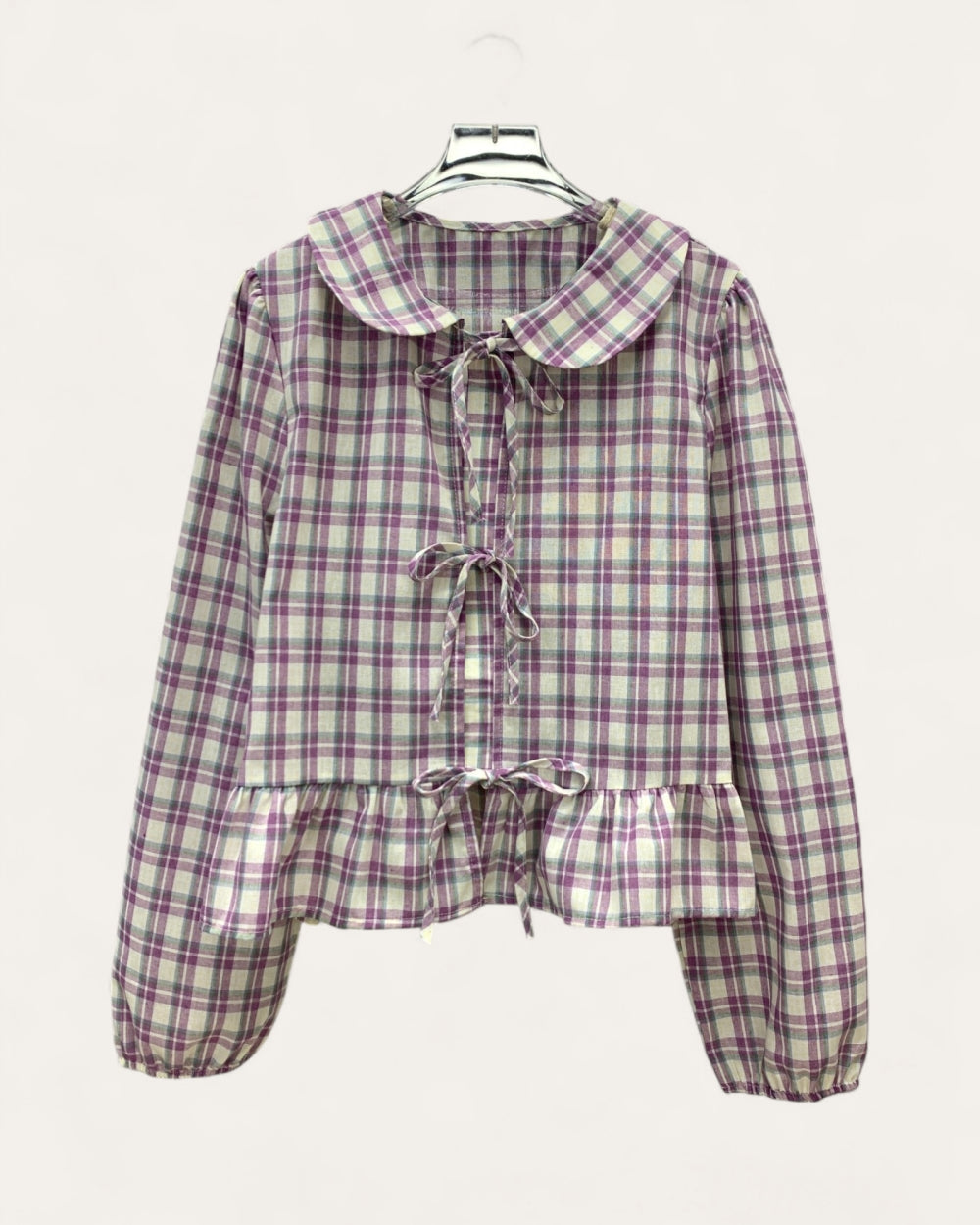 Vintage Plaid Peter Pan Collar Blouse - Zilvina