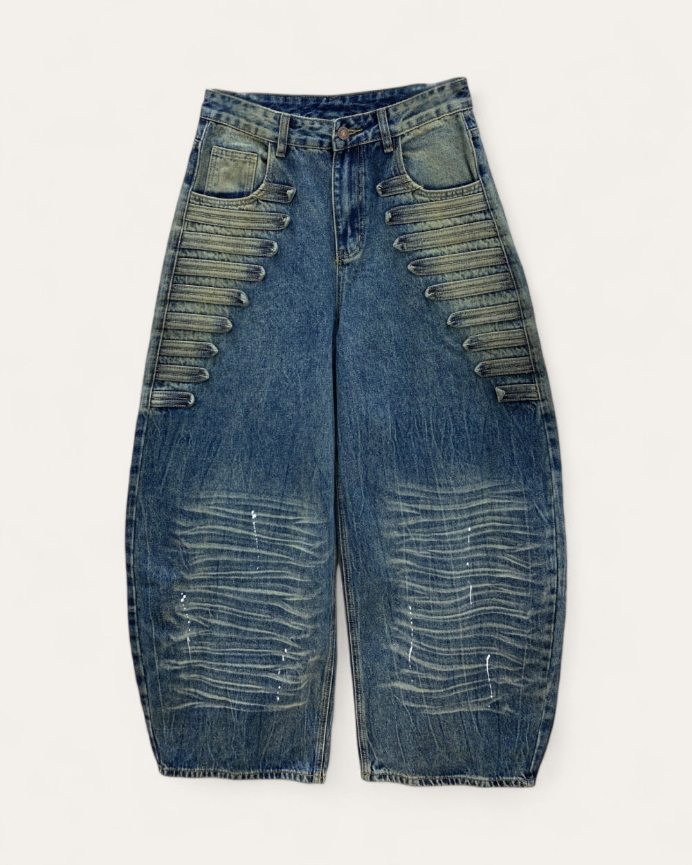 Washed Decorative Trim Barrel Leg Jeans - Zilvina