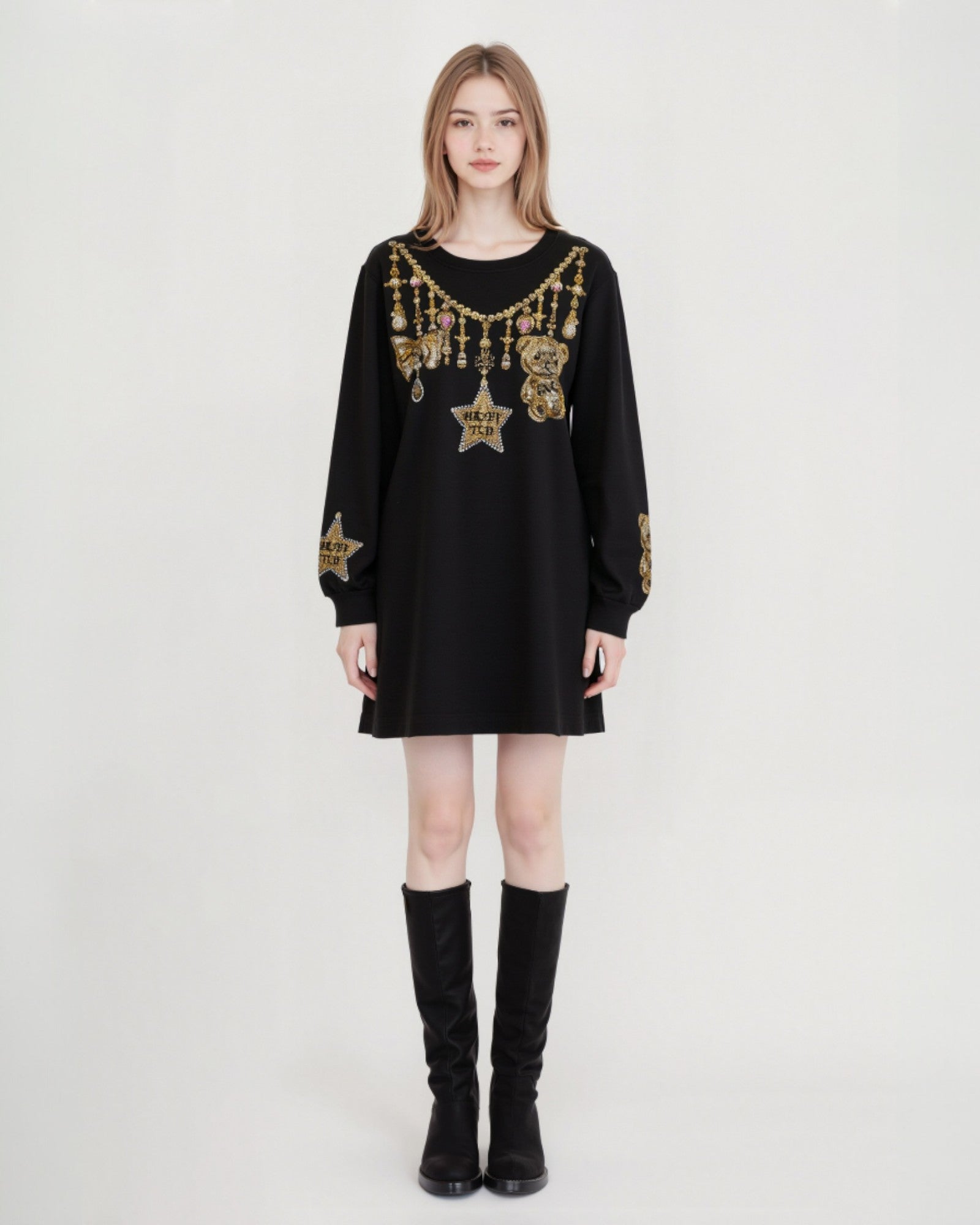 Embellished Necklace-Motif Tunic Dress
