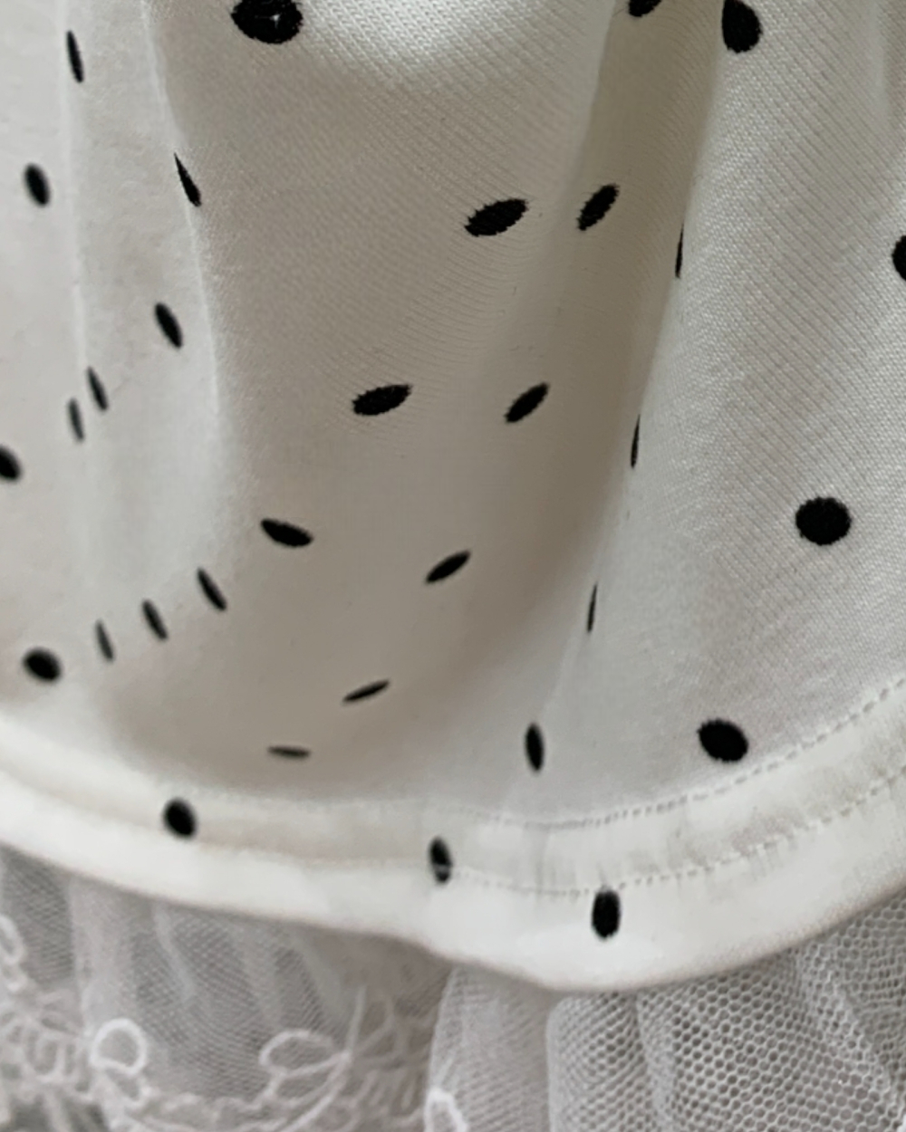 Polka Dot Lace Trim Top with Bow Detail