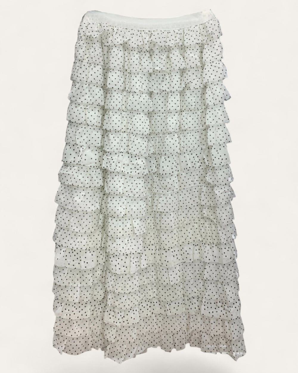 White Tiered Polka Dot Ruffle Skirt - Zilvina