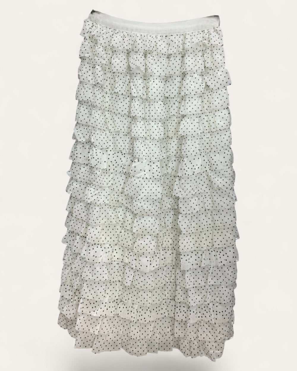 White Tiered Polka Dot Ruffle Skirt - Zilvina