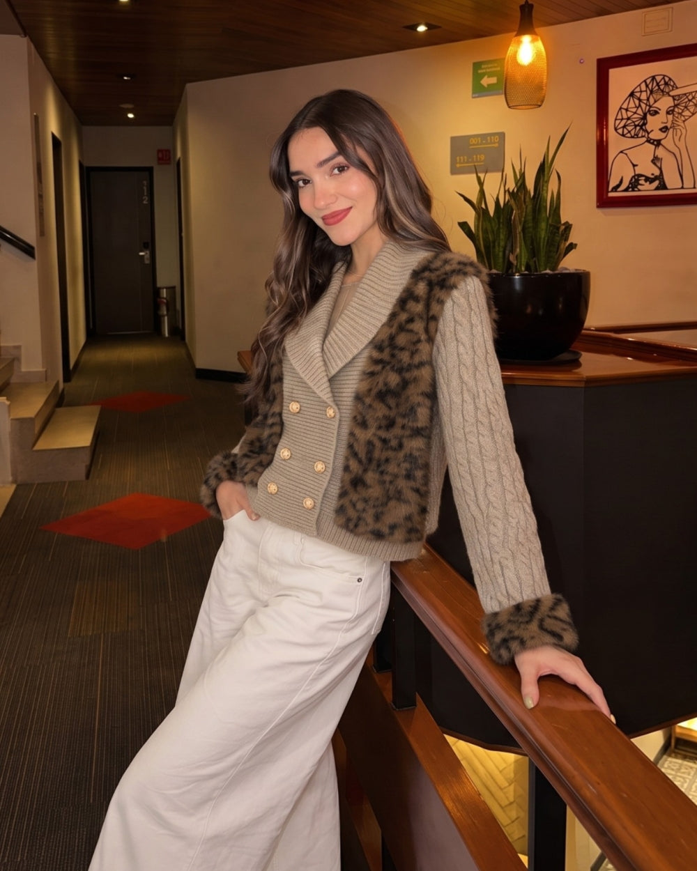 Wild Accent Faux Fur Knit Cardigan - Zilvina