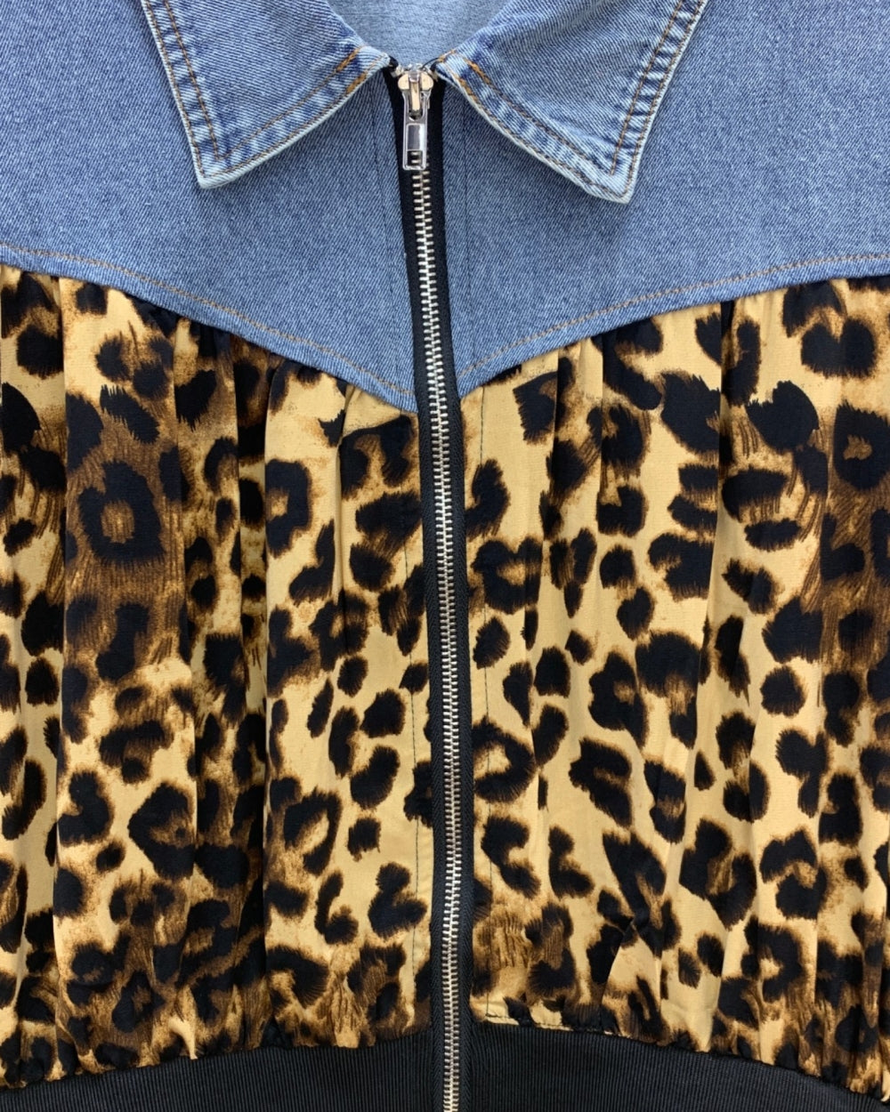 Wild Contrast Denim Leopard Jacket - Zilvina