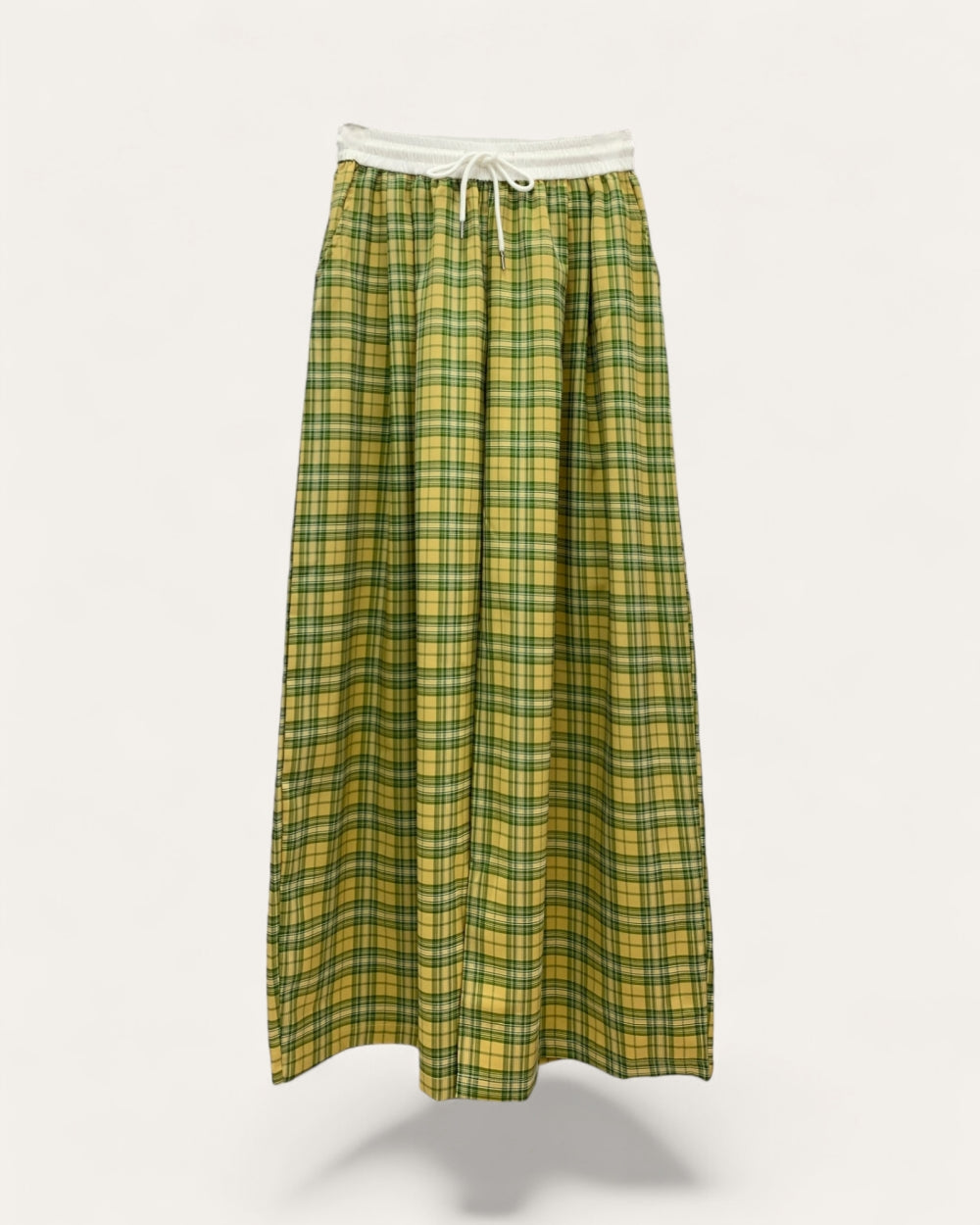 Yellow Plaid Drawstring Maxi Skirt - Zilvina