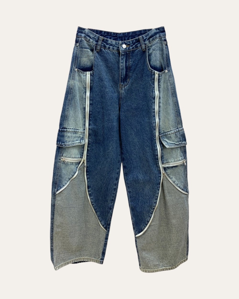 Zip Panel Cargo Barrel Jeans - Zilvina